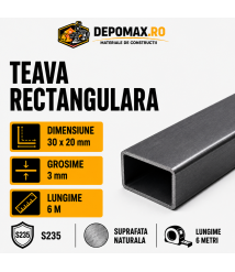 Teava rectangulara 30 x 20 x 3 mm, 6 metri